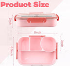 Bento Box for Adults,4 Compartments Lunch Box, Snack Containers Reusable Lunch Containers Drop-Proof, Dishwasher Safe & Made with BPA-Free Materials, Pink