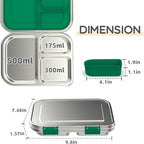 BOSEDSANG Stainless Steel Kids Leak-Resistant Bento Lunch Box, 3-Compartments with Silicone Container, Dishwasher-Safe, Child-Friendly Design for School, Picnics & Travel,BPA-Free (Green)