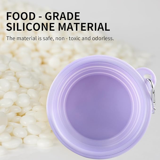 Collapsible Dog Bowls 2-Pack, Portable Travel Dog Bowl with Carabiner, Food-Grade Silicone Pet Bowl for Hiking, Walking (Macaron Pink and Violet)