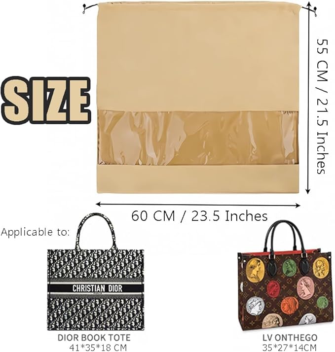 Ouliget Dustproof Drawstring Suede Fabric Bags,Premium Transparent Purse Bags with PVC Clear Window,Handbags Shoe Toy Dust Cover Bags for Storage and Travel
