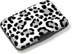 Credit Card Holder, Mini Aluminum Card Wallet RFID Blocking Slim Metal Hard Card Case for Women Men, White Leopard