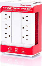 CyberPower GT600P 6 Outlet Swivel Grounded Wall Tap, White (Pack of 2)