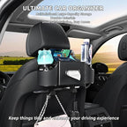 Backseat Car Organizer, 4-in-1 Car Organizer Back Seat with Cup Holder & Tissue Box, Multi-Pocket Car Back Seat Organizer for Phone, Drinks, Travel & Daily Use (Black)