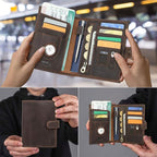 CONTACTS Full Grain Leather Passport Holder Compatible with Airtag Slot RFID Blocking Passport Wallet Travel Slim Passport Cover with SIM Card Removal Tool (Brown)