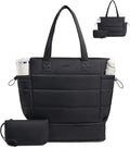 LOVEVOOK Tote Bag for Women with Giant Tumbler Holder Pocket, Puffer Work Travel Laptop Handbag with Zipper for Nurse Teacher