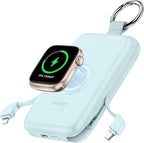 RORRY CharmGo Portable Charger, 10000mAh 20W Fast Charging Portable Charger Power Bank with Built in Cables, Travel Battery Pack for iPhone 17/16/15/14/13/12 and Apple Watch, Sky Blue
