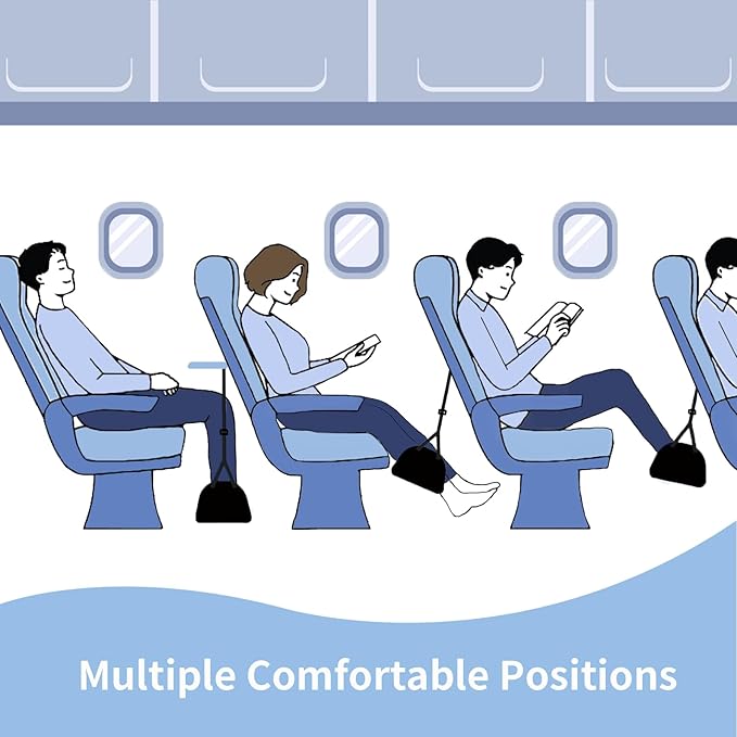 2 Pack Airplane Foot Hammock, Foot Rest for Under Desk at Work, Length Adjustable Airplane Foot Rest for Long Trip, Plane Travel Flight Essentials with Eye & Earplugs, Leg Hammock to Relax Your Feet