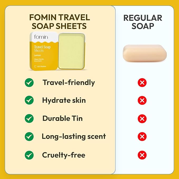 FOMIN -Antibacterial Paper Soap Sheets for Traveling -300 Variety(Lemon,Orange,Lavender) Portable Soap Sheets for Travel in Tin-Dissolvable Mini Portable Travel Hand Washing Sheet for Camping & Hiking