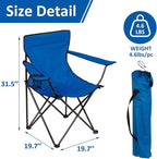 Folding Camping Chair with Cup Holder, 225lbs Capacity, Portable Foldable Chair with Large Anti-Sink Feet, PE Coated Fabric for Outdoor, Beach, Fishing, Backpacking, Blue 2PCS