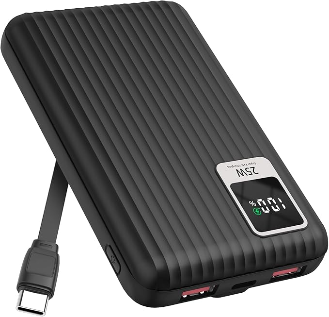 25W Super Fast Charging Portable Charger Power Bank with Built in Cable, 10000mAh Slim USB C Power Bank for Samsung Galaxy S26 Ultra/S26/S26+/S25 Ultra/S25/S24 Ultra/S24/S23 Ultra/S22 Ultra/Note 20