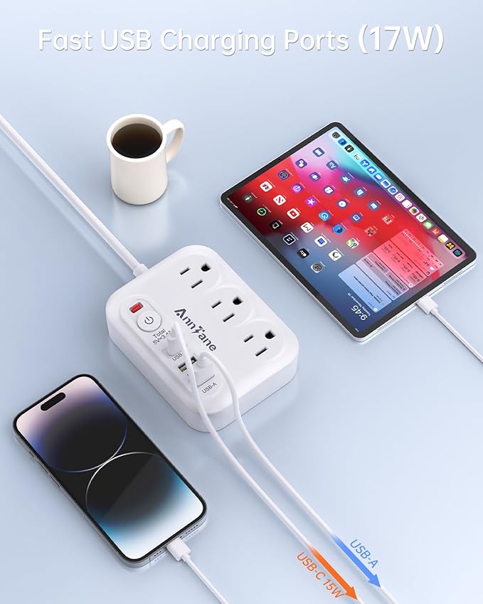 UK Travel Plug Adapter with USB C, 6FT Extension Cord, US to UK Ireland Plug Adapter Type G Travel Adapter with 3 Outlets 3 USB Ports for Scotland London England British Irish Kenya Dubai Travel