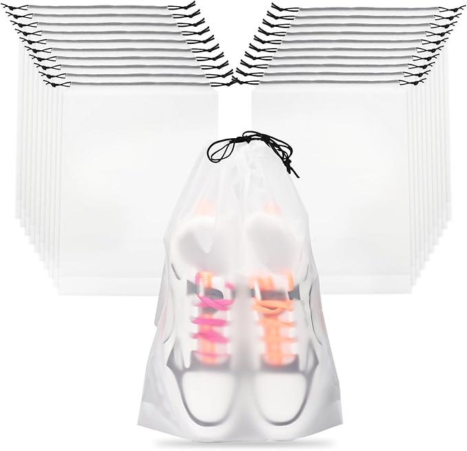 Teskyer 20 Pack Shoe Bags for Travel – Transparent, Waterproof, Portable Shoe Storage for Packing (15.7" x 11.8") – Travel Essentials for Men & Women