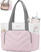 LOVEVOOK Puffer Tote Bag for Women, V-Quilted Puffy Teacher Tote Nurse Bag, Large Shoulder Laptop Purse for Work Travel Gym