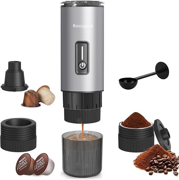 3-in-1 Portable Espresso Maker 20 Bar Self-Heating Stainless Steel Fits Ground Coffee & Nespresso Capsules USB-C Rechargeable for Camping Car Hiking Office