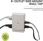 Go Green Power Inc. 6-Outlet Side Mount Wall Tap Adapter, White - Unique Space-Saving Design, Heavy Duty, Versatile - Perfect for Tight Spaces and Home Use - GG-16000TSM