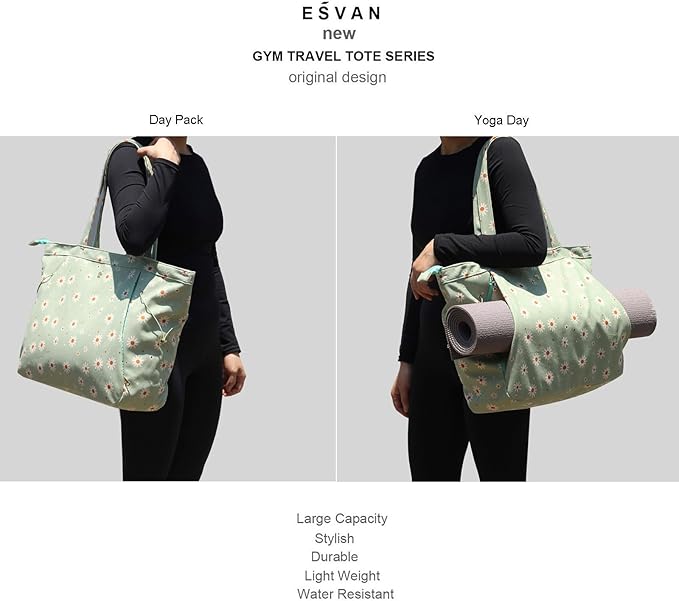 ESVAN Corduroy Yoga Tote Bag Gifts for Women Drawstring Yoga Mat Bag for Office Workout Travel Carryall Pilates Gym