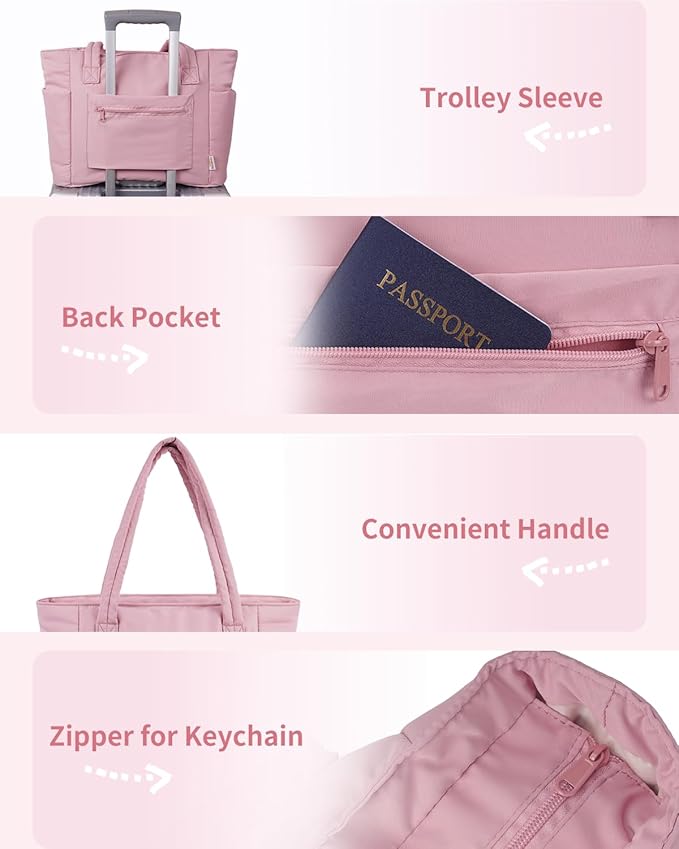 Wandering Nature Puffer Tote Bag with Cup Holder & Laptop Compartment & Trolley Sleeve for Travel, Work, Nurse, Women