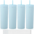 Volhoply 20oz Plastic Skinny Tumblers Bulk 4 Pack, Tumbler with Lid and Straw,Reusable Travel Iced Coffee Mug,BPA Free Acrylic Water Cups With Straw for Party,DIY Gifts(Blue, 4 Set)