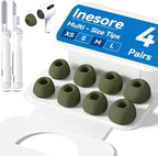 4 Pairs Replacement Ear Tips for AirPods Pro 2nd/1st Generation with Portable Storage Box & Cleaner Pen,Noise Reduction Holewith & Built-in dust Guard Screen,Silicone EarTips(Dark Green)