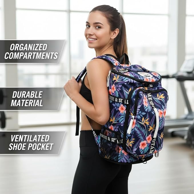 Gym Duffle Bag Backpack with Shoe Compartment,4 ways Travel Backpack for Women and Men,Multi-Functional Weekender bag with Waterproof Layer&Laptop Compartment for Fitness, Travel,Camping