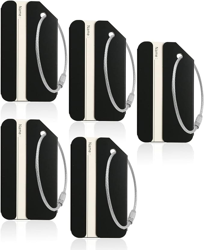 5Pack Black Aluminum Luggage Tag with Name ID Card Perfect to Quickly Spot Luggage Suitcase by Ovener