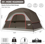 CAMPROS CP Camping Tent 2/4/6 Person, Waterproof Windproof Double Layer Dome Tent, Easy Setup with Large Mesh Windows & Wide Door for Outdoor Camping Backyard
