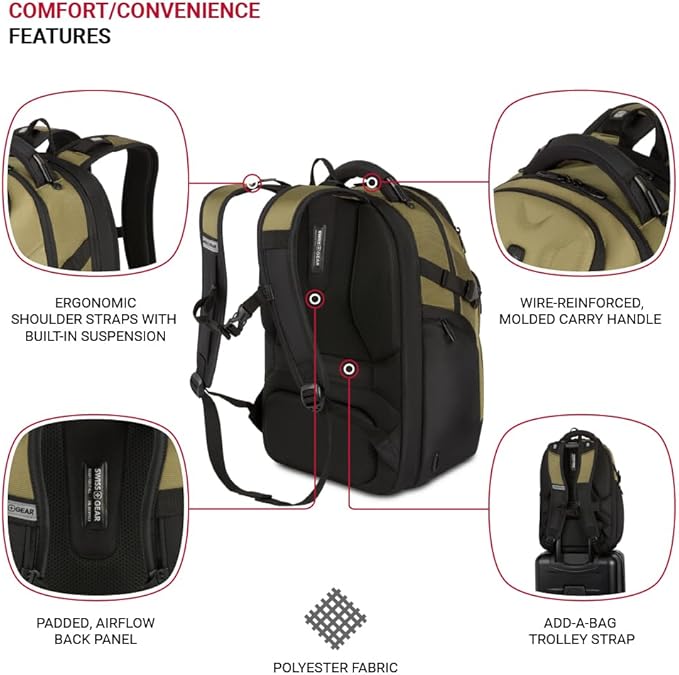SwissGear Endure ScanSmart Laptop Backpack – TSA Approved Tech Backpack – Fits Most 17" Laptop – Multiple Organizer Pockets – Olive