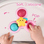 ALASOU 3PCS Pop Suction Cup Spinner Sensory Airplane Travel Toys for 1 Year Old Boy Girl Infant Toddlers|Novelty Spinning Tops 12 18 Months|1 2 Year Old Boy Birthday Gift|Baby Bath Toy Kids Ages 1-3