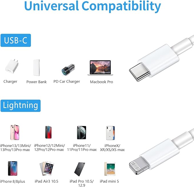 Ximytec [Apple MFi Certified] USB C to Lightning Cable 3Pack 3FT iPhone Fast Charger Type Charging Cord Compatible with 13 Pro Max 12 11 XS XR X 8 iPad,White