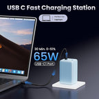 128W USB C Wall Charger,GaN III 3-Port Fast Charging Station,PD QC Foldable Charger Block Portable 65W Laptop Adapter for MacBook Pro/Air,iPad Pro,Galaxy S23,Dell XPS 13,iPhone 17/16/Pro etc