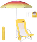 Nice C Beach Chair, Sand Chair, Lake Chairs for Adults with Umbrella and Cooler, Low Beach Chairs High Back, Cup Holder & Carry Bag & Heavy Duty Compact Outdoor, Camping (One Yellow)