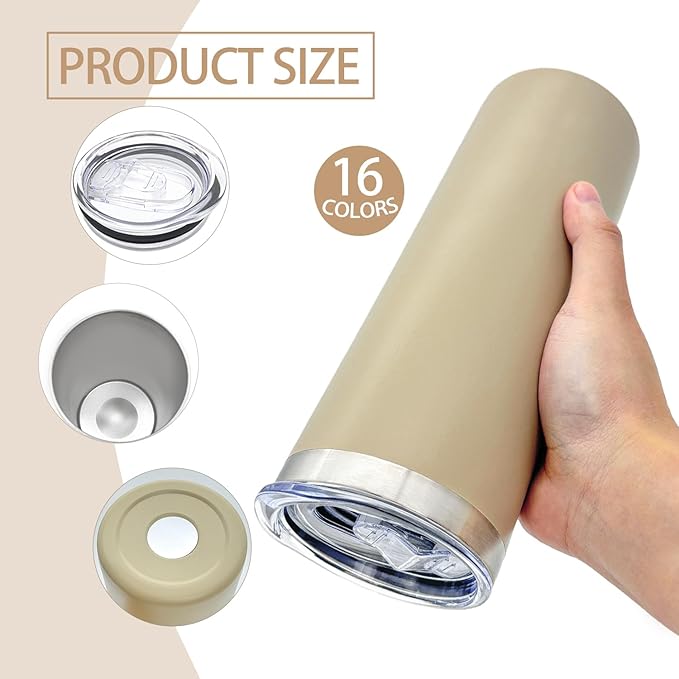 YOUKE OLA 16 Pack Stainless Steel Skinny Tumblers Bulk Straight Double Wall Powder Coated Insulated Tumbler with Lid and Straw for Laser Engrave, DIY Gift, 20oz Mix Colors