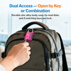 Forge Dual-Opening: Key or Combination Lock, TSA Approved Lock for Luggage, Pelican case, Travel, Gym, School, Luggage Combination Lock, Travel Bag Lock (4 Colors 4 Pk Rose)