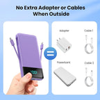 Portable Charger for iPhone,13800mAh Slim Power Bank with Built-in Cables & AC Wall Plug,All in One 4 Outputs USB C Fast Charging Battery Pack for iPhone 17/16/15/14,Android,Travel Essential (Purple)