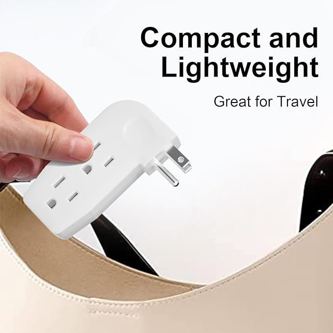 3 Way Outlet Vertical Wall Tap Splitter Adapter with 3 Prong Plug for Behind Furniture, Hard Plastic,UL Listed,1PK.