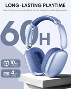 Wentronic Y02 Active Noise Cancelling Headphones, Wireless Over-Ear Bluetooth 5.4 Headphones, Multiple Modes, 60H Playtime, Hi-Res Audio, Big Bass, Foldable Lightweight for Travel Home Office, Blue