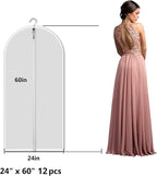 MsKitchen 12 Pack Long Garment Bags (24x60") - Dustproof Gown Covers - Durable PEVA Hanging Bags with Sturdy Zipper for Maxi Dresses, Long Coats & Dance Costumes (Translucent)