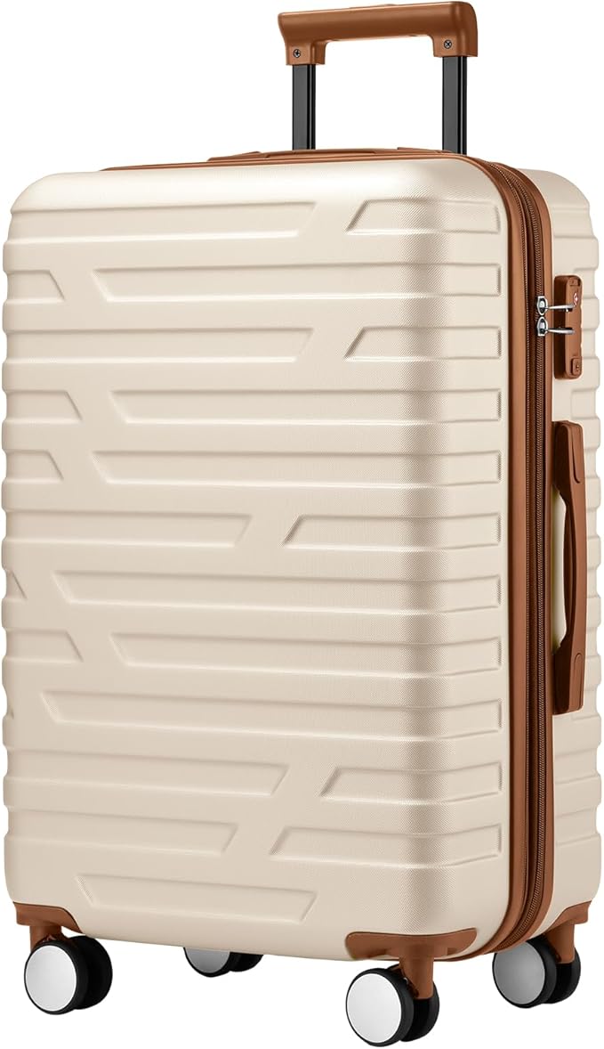 6 Piece Luggage Sets with Bags, Lightweight Expandable Checked Luggage Sets, Hardshell ABS Spinner Wheels Carry on Suitcase with TSA Lock, for Travel, Women Men (Cream Brown, 18/20/24/28inch+2bags)