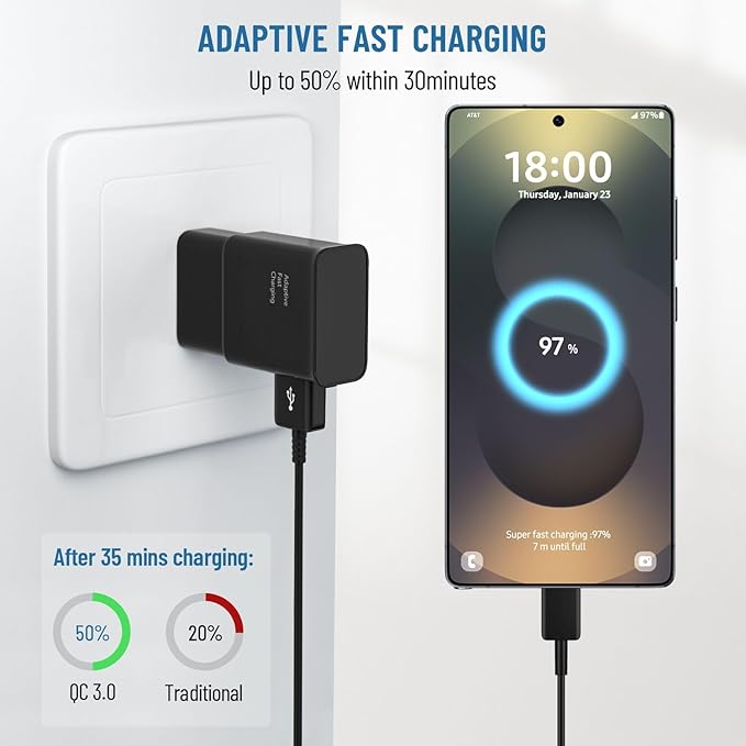 Phone Charger USB C Fast Charger Android,for Samsung Charger Type C Charger Fast Charging Block &6.6FT USB Charge Cable Cord for Samsung Galaxy S26/S25/S24/S23/S22/S21/S20/S10/S10/S10E/S9/S8,Note 8 9