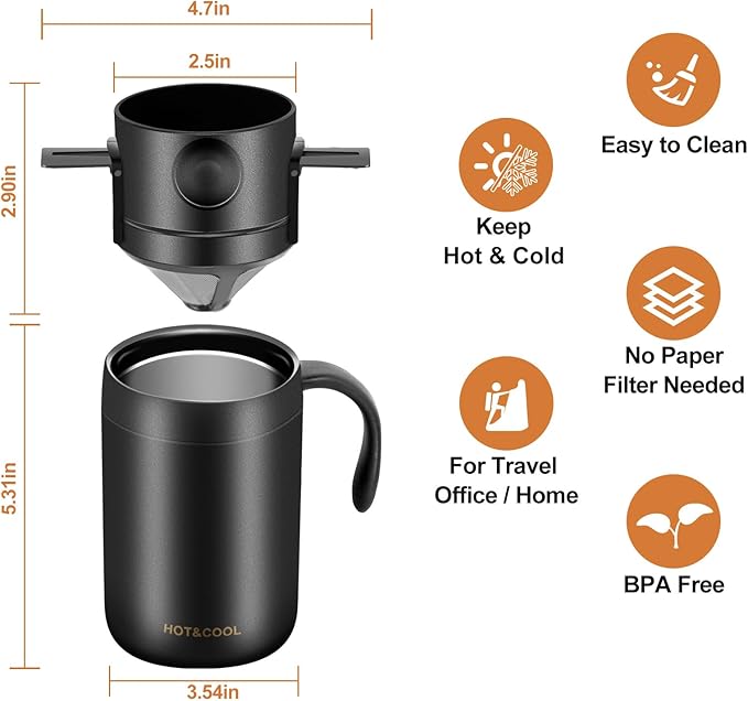 MACIFECI 16oz Camping Coffee Maker Pour Over Coffee Maker Camping Coffee Pot Portable Coffee Maker for Travel Camping Offices Backpacking Outdoor