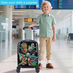 5Pcs Kids Luggage Set, 16" Boys Travel Suitcase with Spinner Wheels, Dinosaur Hardside Carry on Toddler Rolling Suitcase Airline Approved（Black）