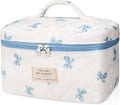 Gosect Large Makeup Bag, Cute Cosmetic Bag for Women Girls, Floral Coquette Aesthetic Toiletry Bag, Travel Make Up Organizer Bag (White Blue Butterfly Flower)