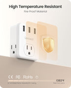 LENCENT 3 Prong to 2 Prong Adapter, 2 Pack, 3 Outlets Extender with 3 USB Ports, Wall Charger, Multi Plug Extender Splitter, Travel Adaptor for US to Japan Philippines-Type A