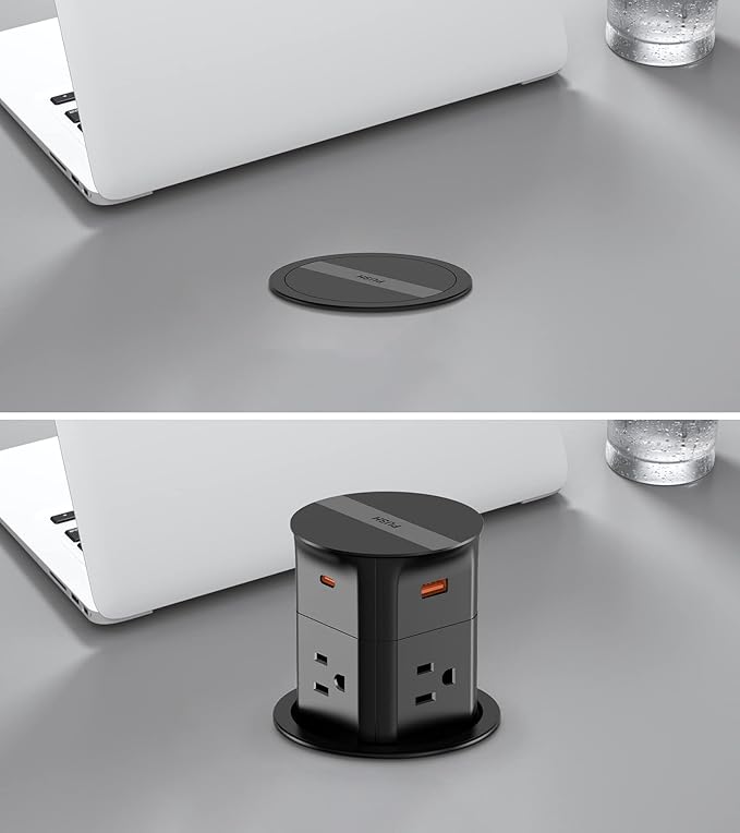 Pop Up Outlet for Countertop,Recessed Power Strip,Power Grommet 3.15 inch Desk Hole Insert,20W USB C,2 Outlets,2 USB C/2 USB A, Table Outlet,Desk Charging Station (Black, 3FT)