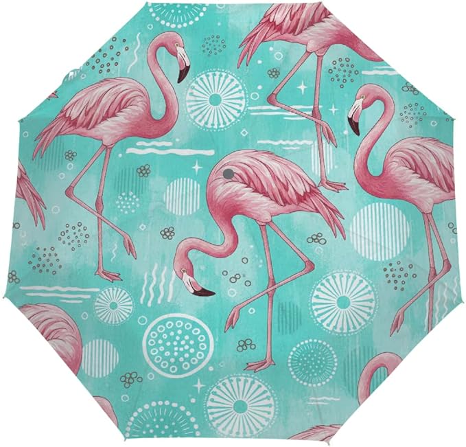 Travel Umbrella for Rain - Flamingo Windproof Compact Automatic Reverse Folding Umbrellas for Kids Women, Cute Small Auto Open Close Umbrella for Backpack, Commute, Car