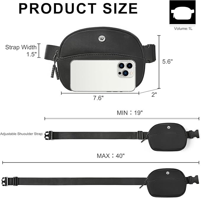 WESTBRONCO Fanny Packs for Women Men, Small Belt Bag Nylon, Lightweight Fashion Waist Packs, Mini Crossbody Bags with Adjustable Strap for Workout Running Traveling(Black)