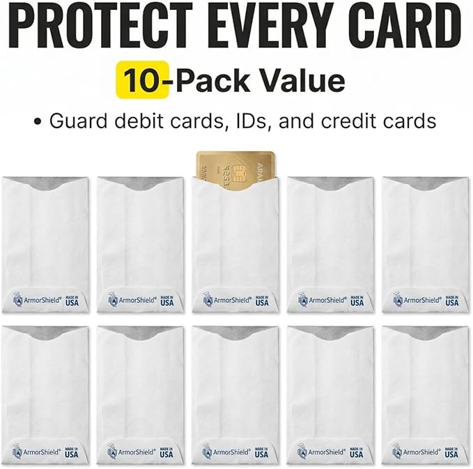 10x RFID Blocking Credit Card"DuPont TYVEK" Sleeves for wallet or purse. Protect your debit cards, credit cards and IDs from identity theft skiming.
