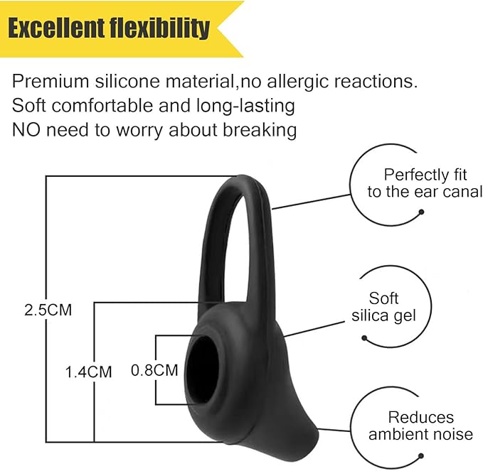 Ear Hooks Eartips Kit 360° Rotatable Adjustable Soft Silicone Anti-Slip Sports Clamp Bluetooth Headset Clips Earbuds Replacement for Newbee/Plantronics/TOORUN Black