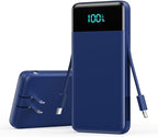Portable Charger with Built-in AC Plug and Cables,13800mAh All in One USB C Fast Charging Power Bank,Travel Essentials Portable Phone Charger Battery Pack for iPhone 17/16/14,Galaxy,Android-Dark Blue