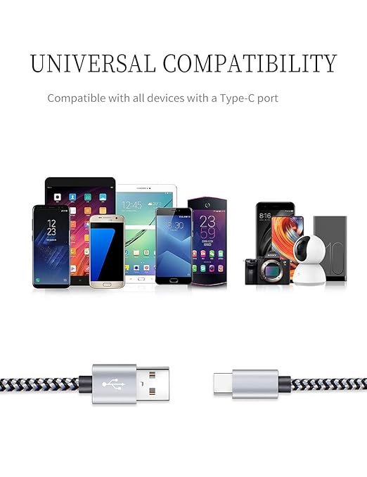 Teeind USB Type C Cable Fast Charging, Tpc001 5 Pack(6Ft 3A) Braided C Charger Cables Compatible with Samsung S10e/note 9/s10/s9/s8 Plus/A80/A50/A20